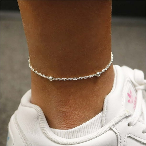 Sterling Silver 9 inch with 1 inch Extension Adjustable Rombo-Figaro Anklet Sterling Silver 9 inch with 1 inch Extension Adjustable Rombo-Figaro Anklet